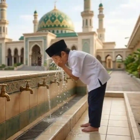 membasuh wajah 3 kali saat wudhu