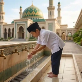 membasuh tangan kanan sampai siku 3 kali